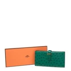 Pre Owned Hermes Vert Vertigo Ostrich Bearn Gusset Wallet