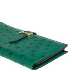 Pre Owned Hermes Vert Vertigo Ostrich Bearn Gusset Wallet