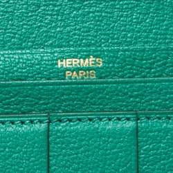Pre Owned Hermes Vert Vertigo Ostrich Bearn Gusset Wallet