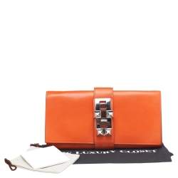 Pre Owned Hermes Orange Box Leather Medor 29 Clutch