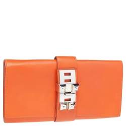 Pre Owned Hermes Orange Box Leather Medor 29 Clutch