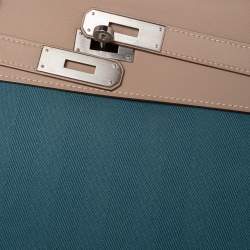 Hermes Argile Swift Leather and Chambray Toile Palladium Plated Kelly Retourne 35 Bag
