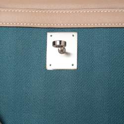 Hermes Argile Swift Leather and Chambray Toile Palladium Plated Kelly Retourne 35 Bag