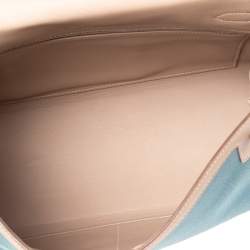 Hermes Argile Swift Leather and Chambray Toile Palladium Plated Kelly Retourne 35 Bag