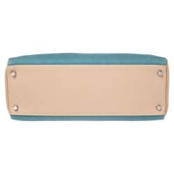 Hermes Argile Swift Leather and Chambray Toile Palladium Plated Kelly Retourne 35 Bag