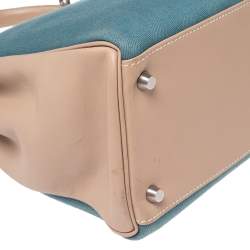 Hermes Argile Swift Leather and Chambray Toile Palladium Plated Kelly Retourne 35 Bag