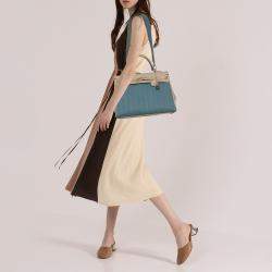 Hermes Argile Swift Leather and Chambray Toile Palladium Plated Kelly Retourne 35 Bag