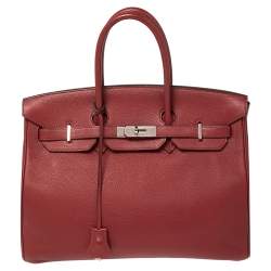 Hermes Brique Togo Leather Palladium Plated Birkin 35 Bag