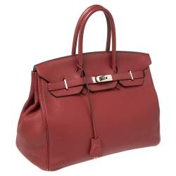 Hermes Brique Togo Leather Palladium Plated Birkin 35 Bag