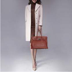 Hermes Brique Togo Leather Palladium Plated Birkin 35 Bag