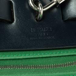 Pre Owned Hermes Bamboo/Bleu Indigo Canvas and Leather Herbag Zip 31 Bag