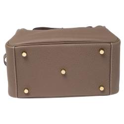 Pre Owned Hermes Etoupe Taurillon Clemence Leather Gold Plated Lindy 26 Bag