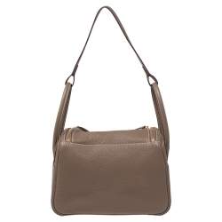 Pre Owned Hermes Etoupe Taurillon Clemence Leather Gold Plated Lindy 26 Bag
