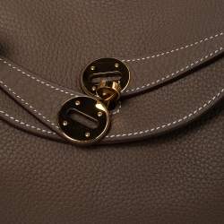 Pre Owned Hermes Etoupe Taurillon Clemence Leather Gold Plated Lindy 26 Bag