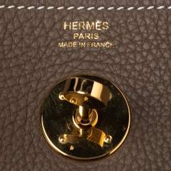 Pre Owned Hermes Etoupe Taurillon Clemence Leather Gold Plated Lindy 26 Bag