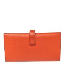 Pre Owned Hermes Feu Epsom Leather Bearn Tri-Fold Wallet