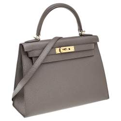 Pre Owned Hermes Etain Epsom Leather Gold Finish Kelly Sellier 28 Bag