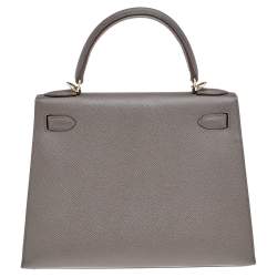 Pre Owned Hermes Etain Epsom Leather Gold Finish Kelly Sellier 28 Bag