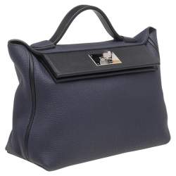 Pre Owned Hermes Bleu Nuit/Black Swift Togo Leather Palladium Plated 24/24 29 Bag