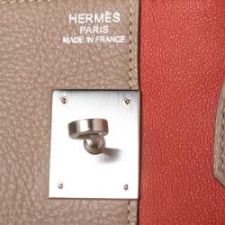 Hermes Gris Tourterelle/Moutarde Clemence And Sanguine Swift Leather Palladium Plated Limited Edition Birkin 35 Bag