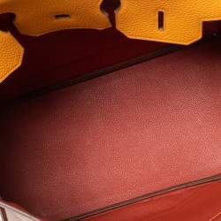 Hermes Gris Tourterelle/Moutarde Clemence And Sanguine Swift Leather Palladium Plated Limited Edition Birkin 35 Bag