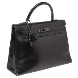 Hermes Black Box Leather Black Hardware So Black Kelly Retourne 35 Bag