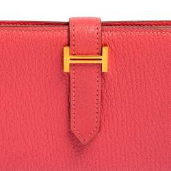 Pre Owned Hermès Framboise Chevre Mysore Leather Bearn Gusset Wallet