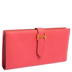 Pre Owned Hermès Framboise Chevre Mysore Leather Bearn Gusset Wallet