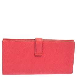Pre Owned Hermès Framboise Chevre Mysore Leather Bearn Gusset Wallet