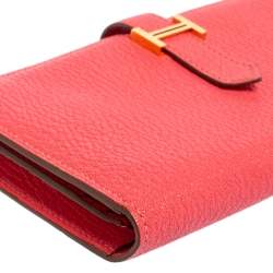 Pre Owned Hermès Framboise Chevre Mysore Leather Bearn Gusset Wallet