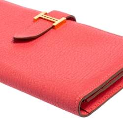 Pre Owned Hermès Framboise Chevre Mysore Leather Bearn Gusset Wallet