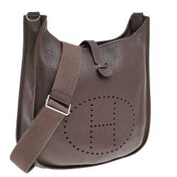 Pre Owned Hermes Brown Togo Leather Evelyne III GM Bag