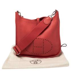 Pre Owned Hermes Rose Jaipur Clemence Leather Evelyne III PM Bag