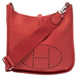 Pre Owned Hermes Rose Jaipur Clemence Leather Evelyne III PM Bag