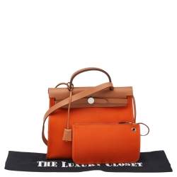 Pre Owned Hermes Brown/Orange Canvas And Leather Herbag Zip PM Bag
