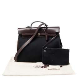 Pre Owned Hermes Black/Cacao Canvas and Leather Herbag Zip 39 Bag