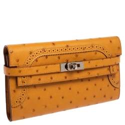 Pre Owned Hermes Saffron Ostrich Classic Kelly Wallet