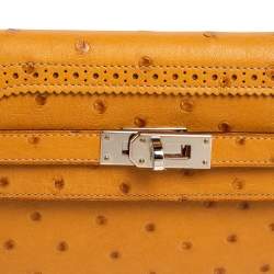 Pre Owned Hermes Saffron Ostrich Classic Kelly Wallet