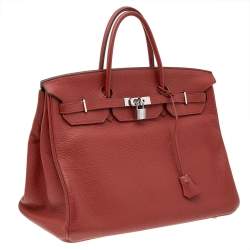 Hermes Rouge Grenat Clemence Leather Palladium Plated Birkin 40 Bag