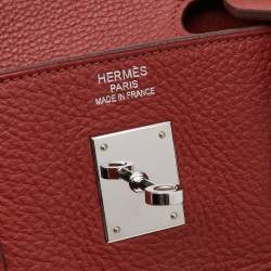 Hermes Rouge Grenat Clemence Leather Palladium Plated Birkin 40 Bag