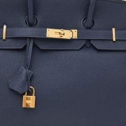Pre Owned Hermes Blue Nuit Togo Leather Gold Hardware Birkin 35 Bag