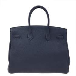 Pre Owned Hermes Blue Nuit Togo Leather Gold Hardware Birkin 35 Bag