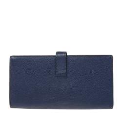 Pre Owned Hermes Navy Blue  Epsom Leather Bearn Gusset Wallet