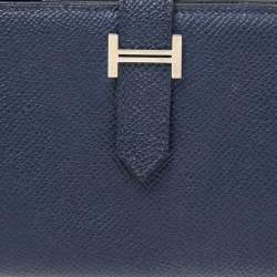 Pre Owned Hermes Navy Blue  Epsom Leather Bearn Gusset Wallet