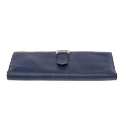 Pre Owned Hermes Navy Blue  Epsom Leather Bearn Gusset Wallet