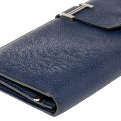 Pre Owned Hermes Navy Blue  Epsom Leather Bearn Gusset Wallet