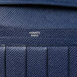 Pre Owned Hermes Navy Blue  Epsom Leather Bearn Gusset Wallet