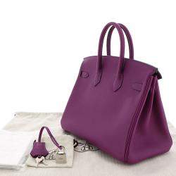 Hermes Purple Swift Leather Palladium Hardware Birkin 25 Bag 