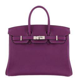 Hermes Purple Swift Leather Palladium Hardware Birkin 25 Bag 
