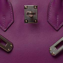 Hermes Purple Swift Leather Palladium Hardware Birkin 25 Bag 